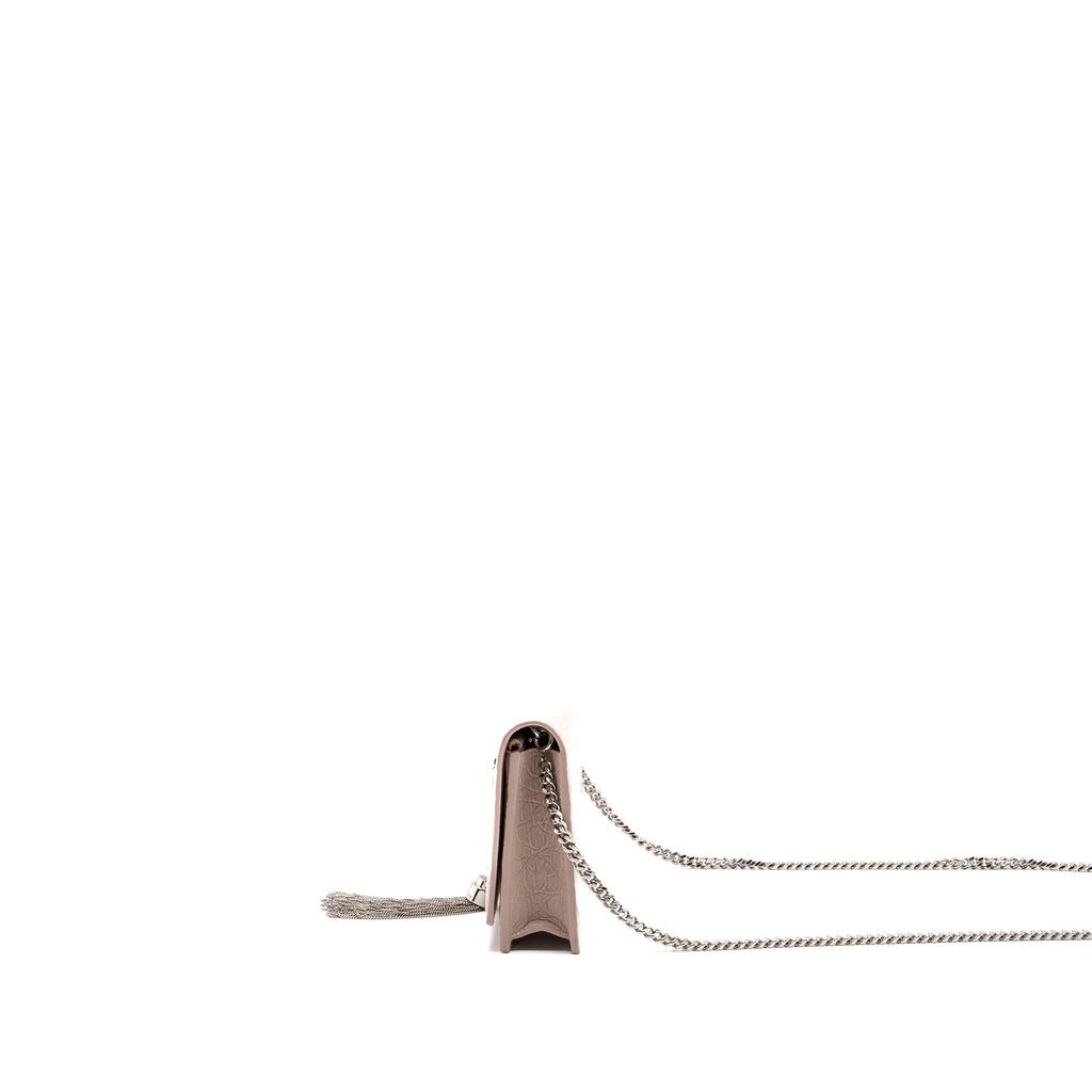 SAINT LAURENT KATE WALLET ON CHAIN CROC EMBOSSED LEATHER LIGHT PINK SHW