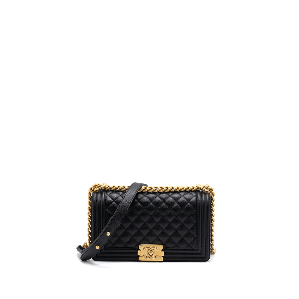 CHANEL MEDIUM CLASSIC BOY BAG CAVIAR BLACK BRUSHED GHW (MICROCHIP)