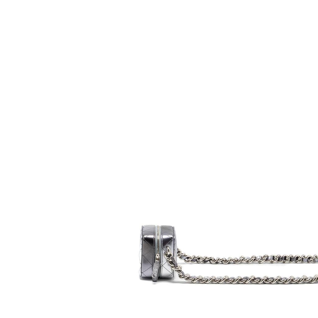 CHANEL 22C COCO PUNK PURSE WITH GIANT CHAIN LAMBSKIN METALLIC SILVER/BLACK SHW