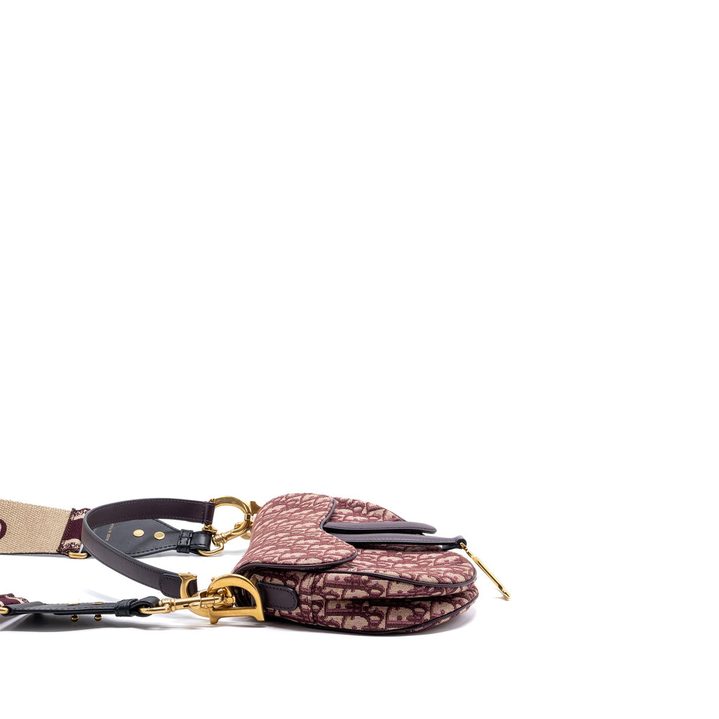 DIOR MEDIUM SADDLE BAG RED OBLIQUE EMBROIDERY GHW WITH AN EXTRA DIOR STRAP