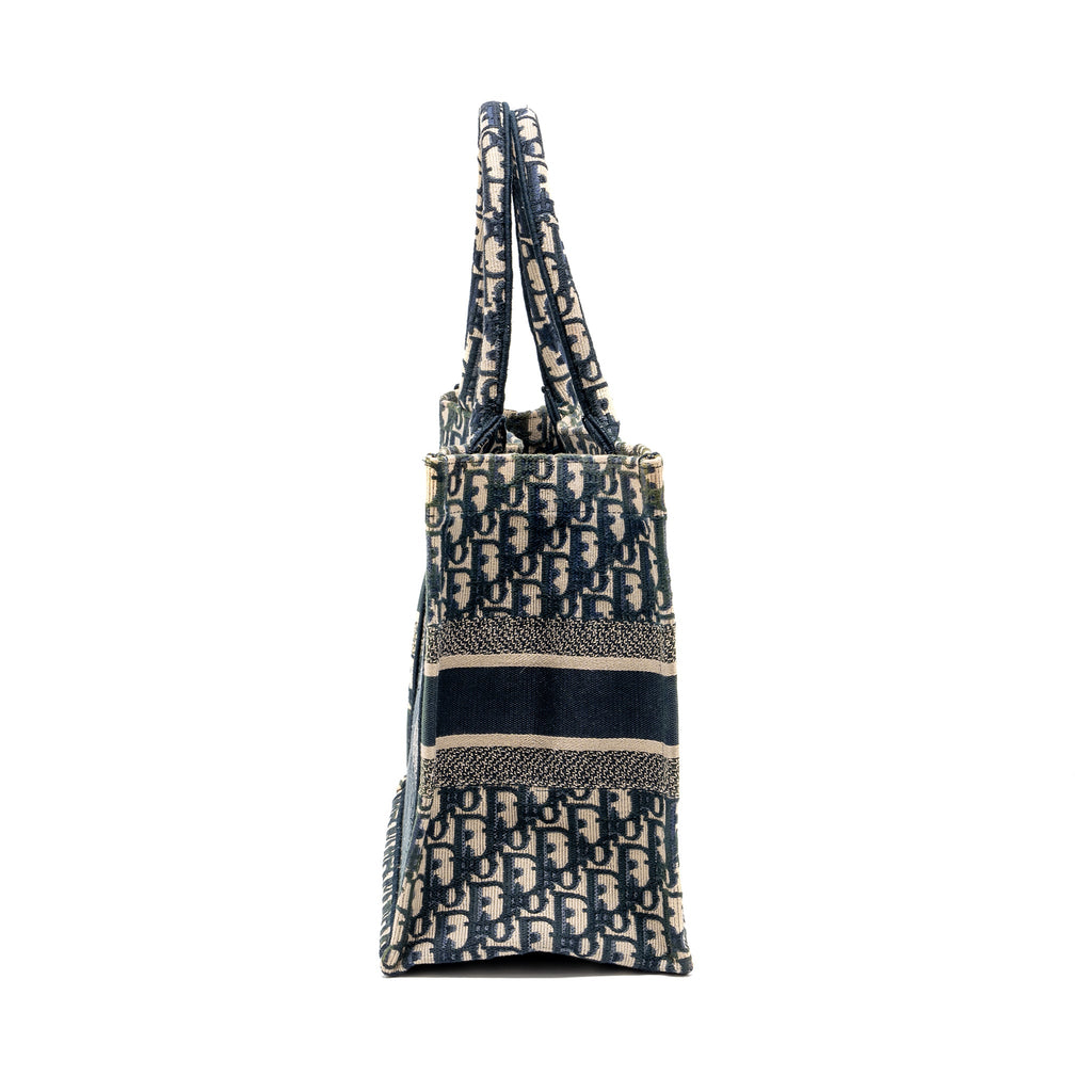 DIOR MEDIUM BOOK TOTE DIOR OBLIQUE EMBROIDERY BLUE