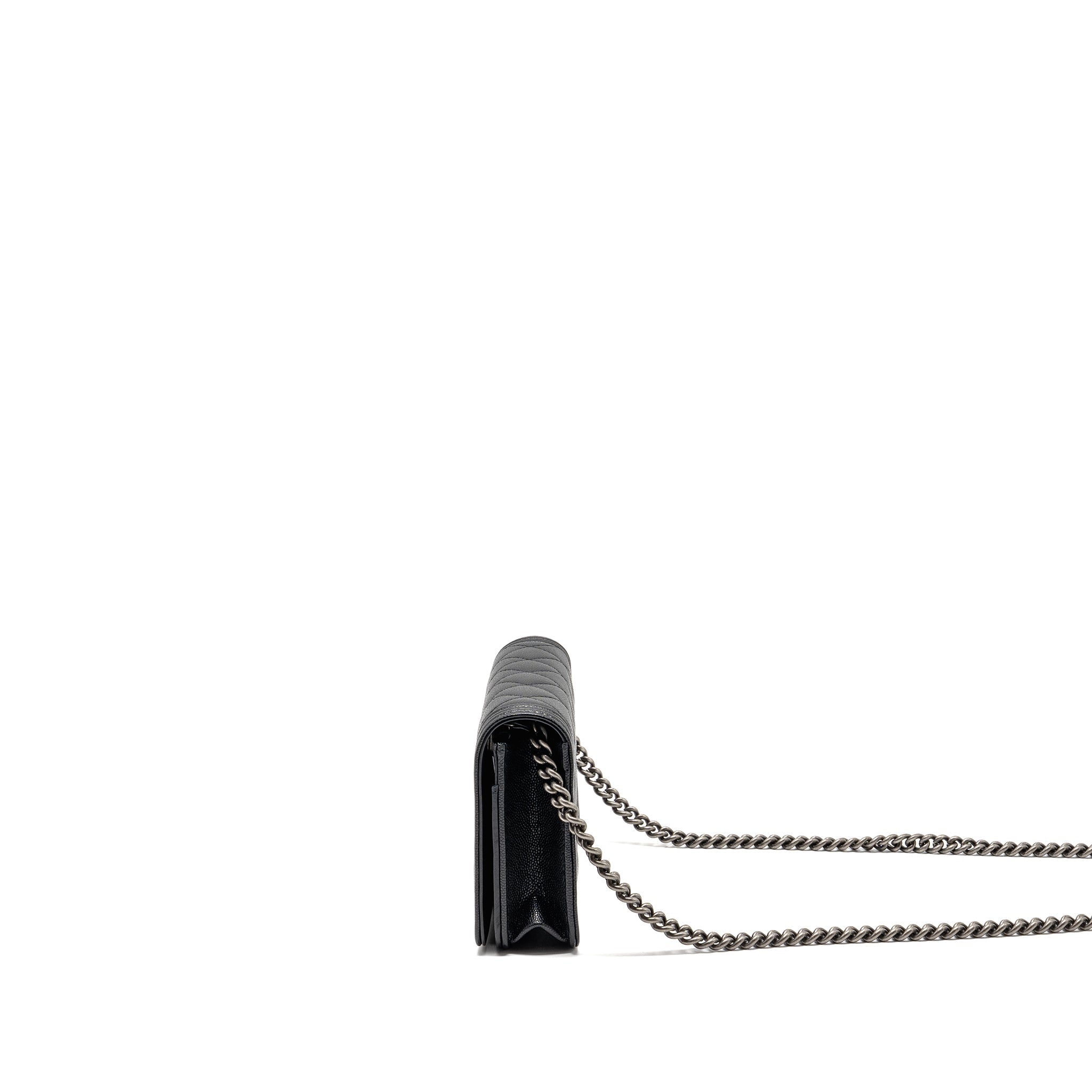 CHANEL BOY WALLET ON CHAIN CAVIAR BLACK RUTHENIUM SHW (MICROCHIP)