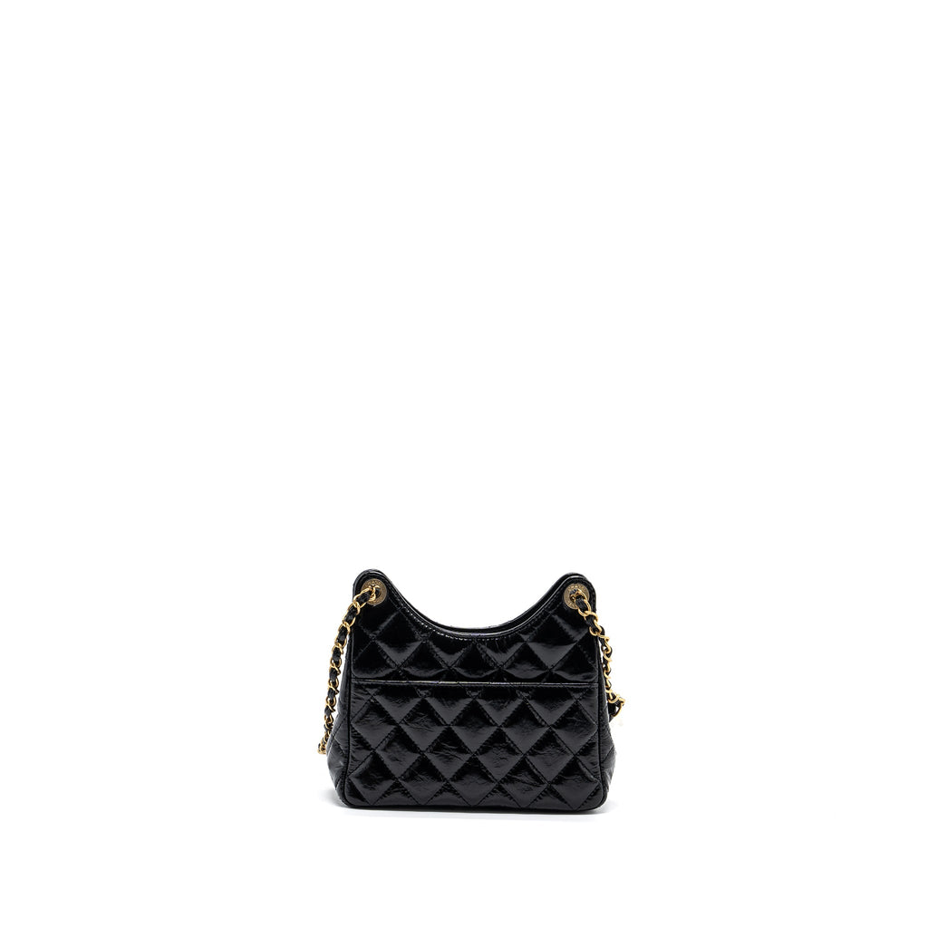 CHANEL 23C SMALL HOBO BAG SHINY CALFSKIN BLACK GHW (MICROCHIP)