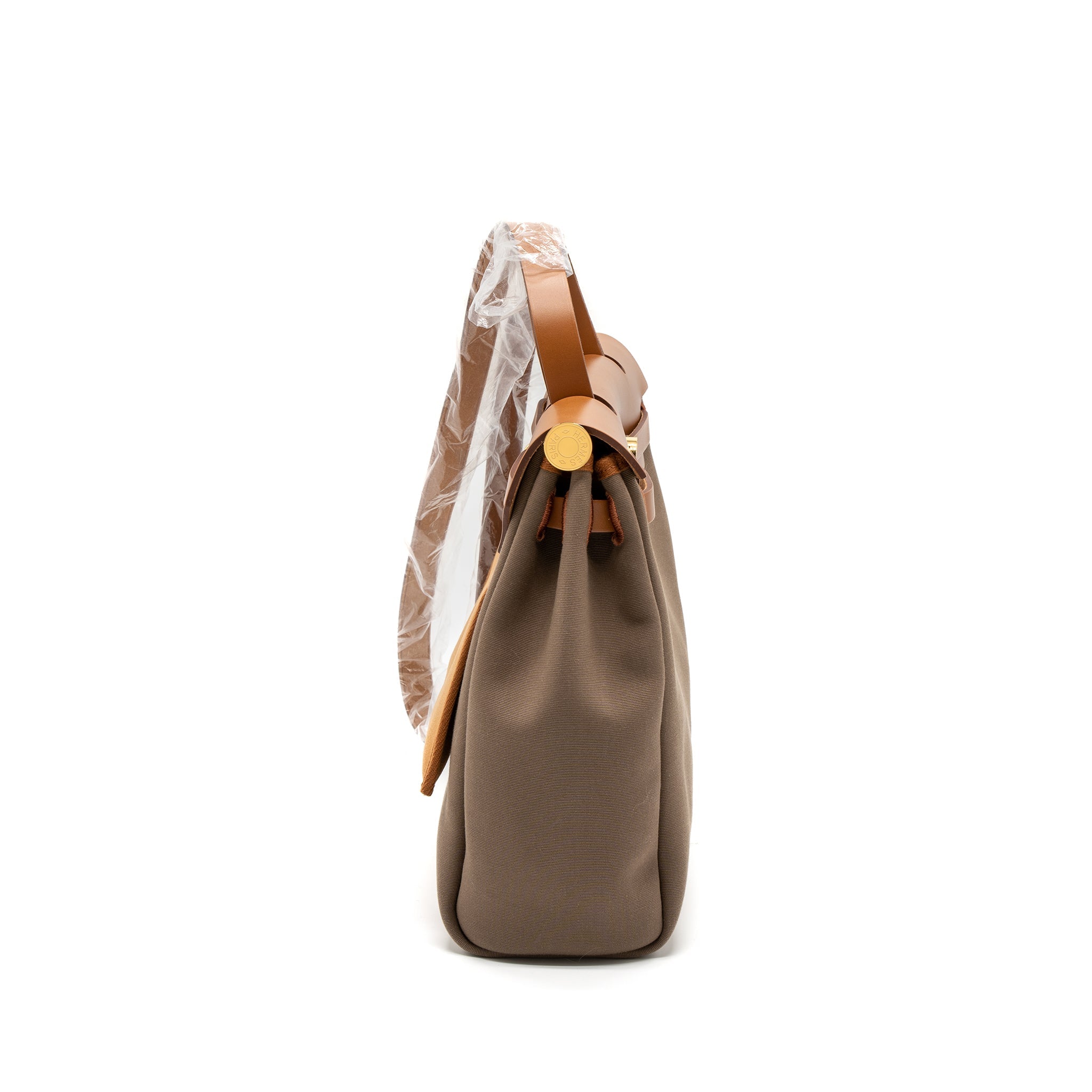 HERMES HERBAG 31 ZIP BAG CANVAS/VACHE HUNTER ETOUPE-DUNE/FAUVE GHW