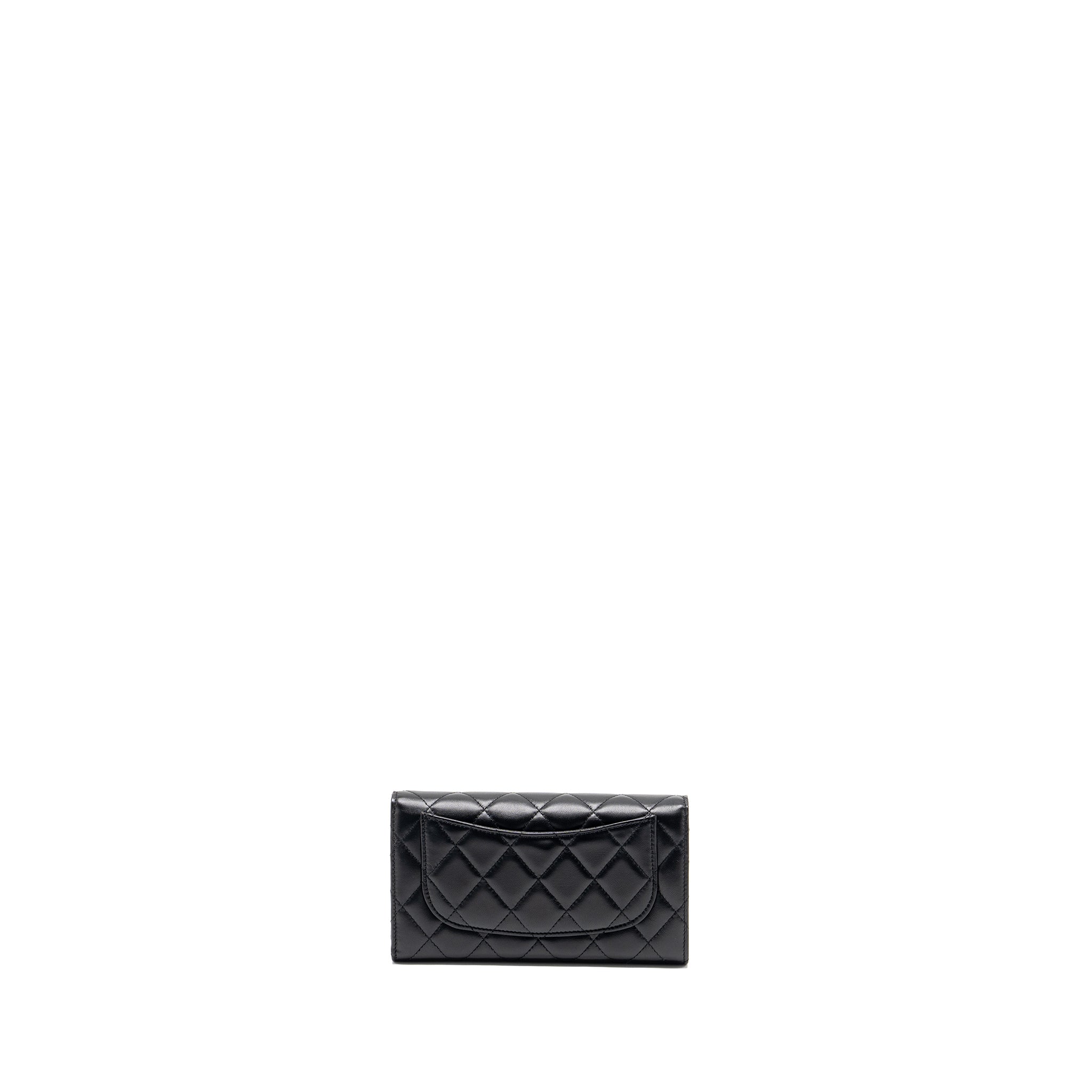 CHANEL CLASSIC COMPACT LONG WALLET LAMBSKIN BLACK SHW