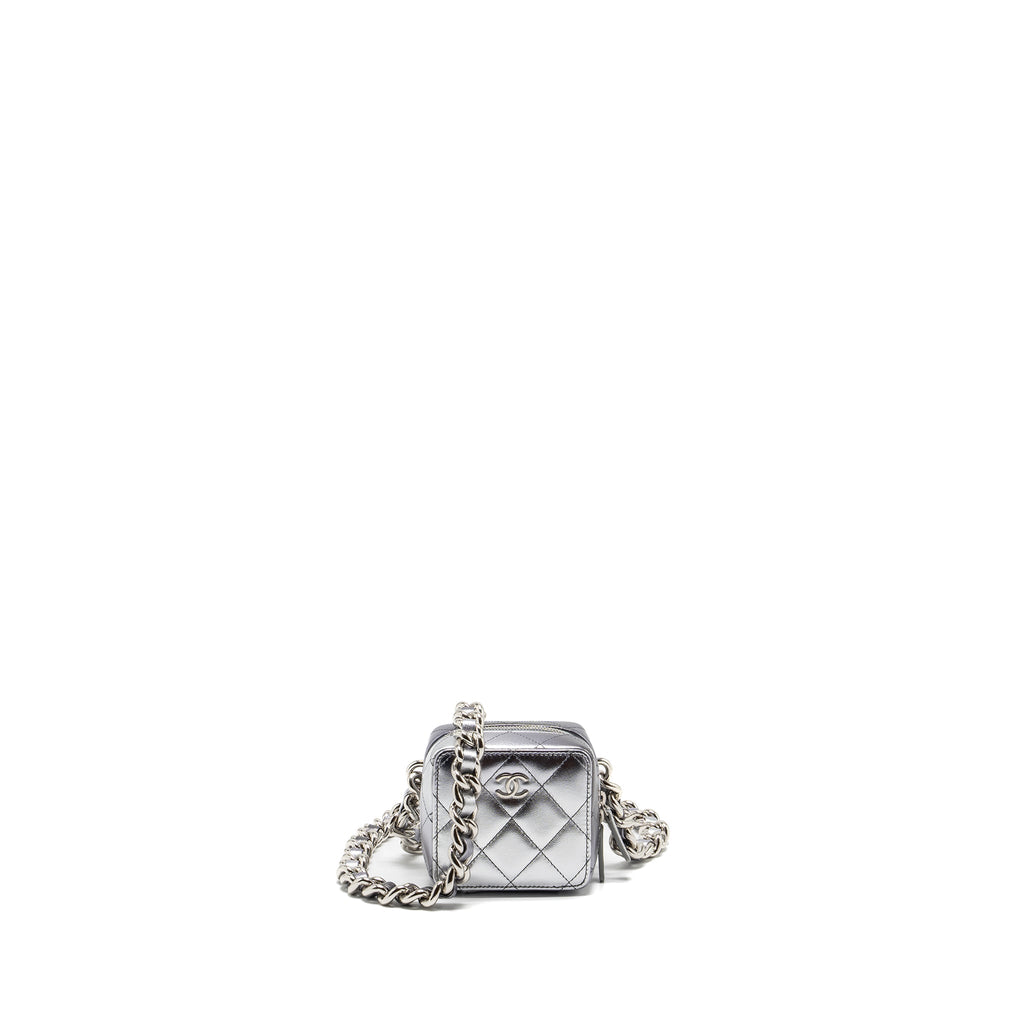 CHANEL 22C COCO PUNK PURSE WITH GIANT CHAIN LAMBSKIN METALLIC SILVER/BLACK SHW