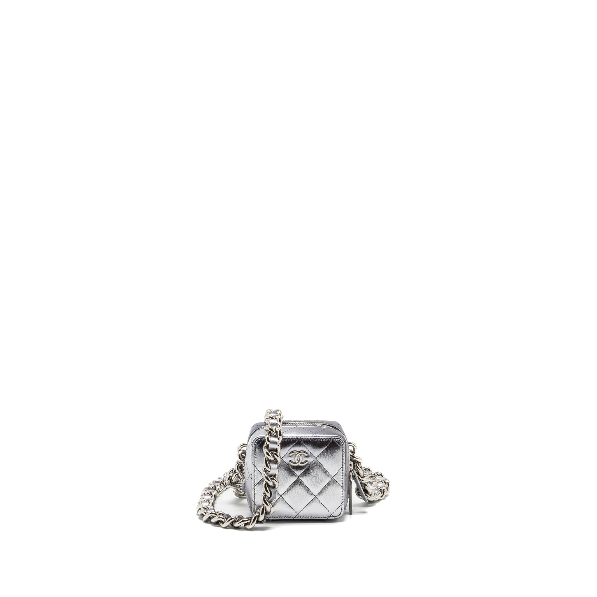 CHANEL 22C COCO PUNK PURSE WITH GIANT CHAIN LAMBSKIN METALLIC SILVER/BLACK SHW