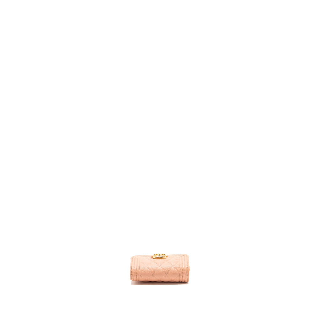 CHANEL BOY COMPACT WALLET CAVIAR PINK GHW