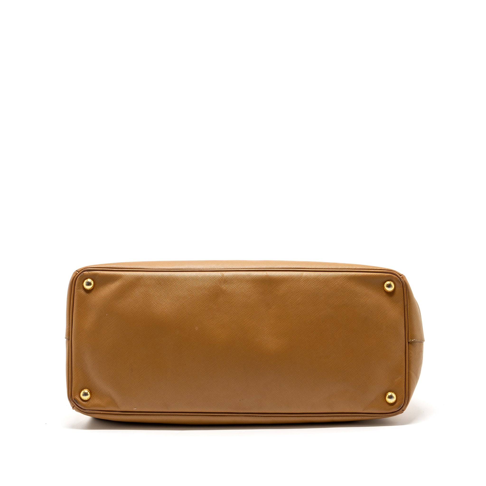 PRADA X LARGE DOUBLE ZIP TOTE BAG SAFFIANO CALFSKIN CARAMEL GHW