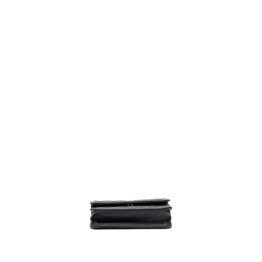 CHANEL PEARL CRUSH MINI WALLET ON CHAIN LAMBSKIN BLACK GHW (MICROCHIP)