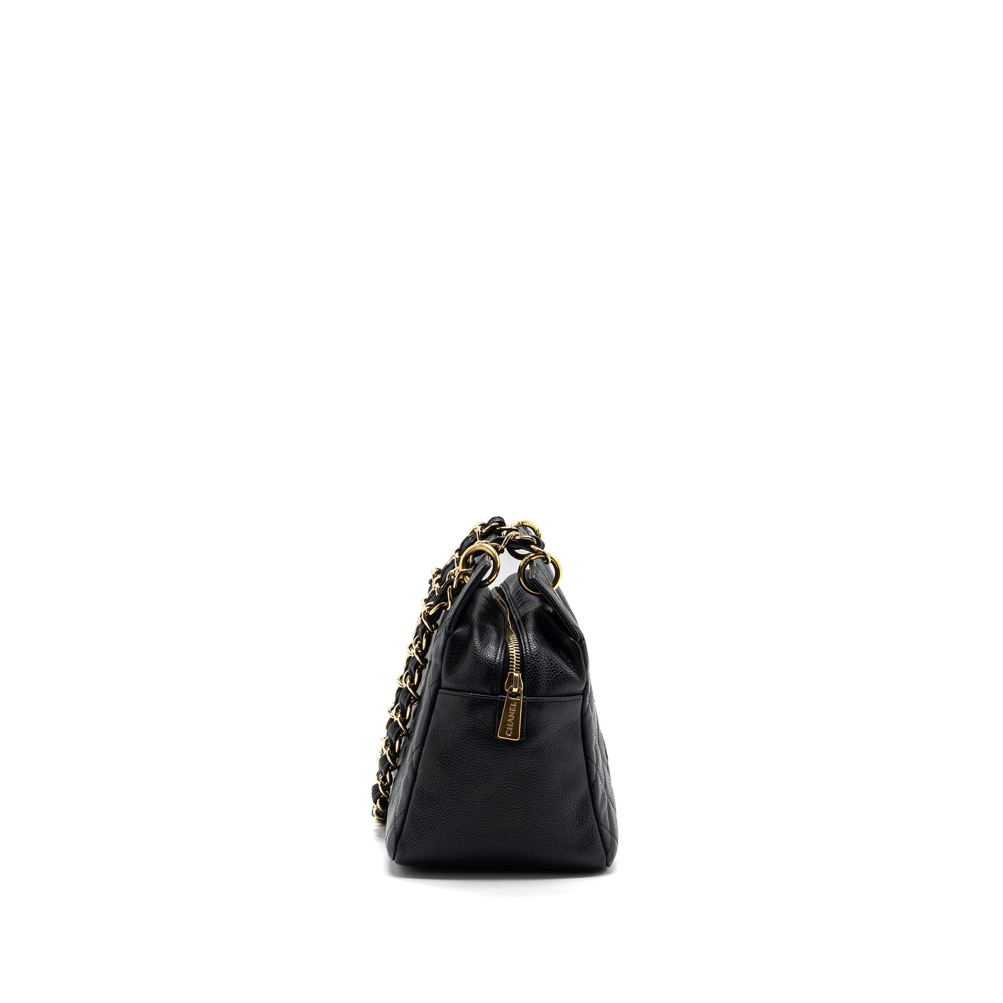 CHANEL CC LOGO SMALL SHOPPING TOTE BAG CAVIAR BLACK GHW