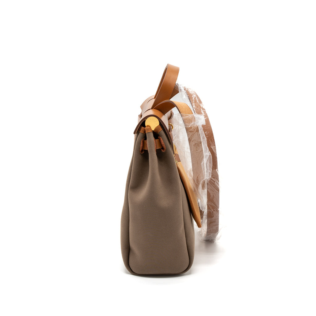 HERMES HERBAG 31 ZIP BAG CANVAS/VACHE HUNTER ETOUPE-DUNE/FAUVE GHW
