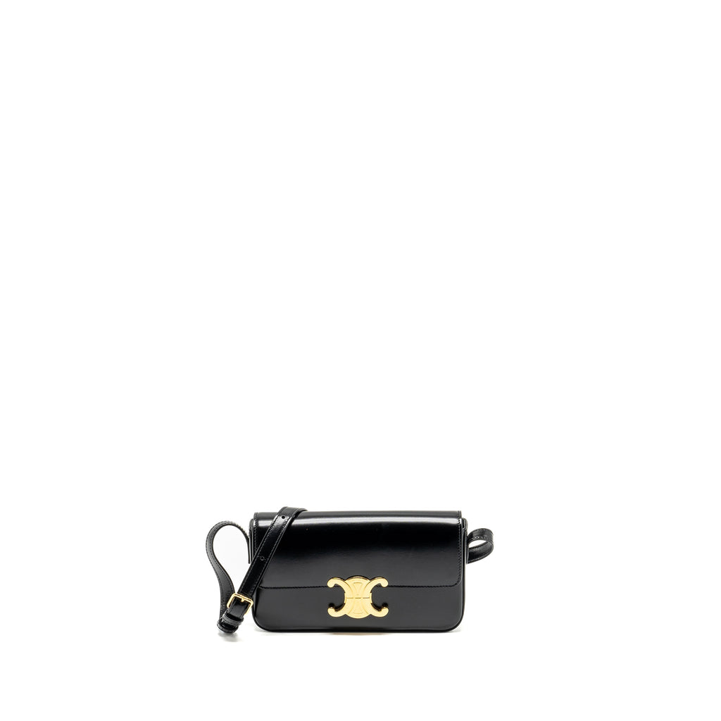 CELINE TRIOMPHE SHOULDER BAG SHINY CALFSKIN BLACK GHW