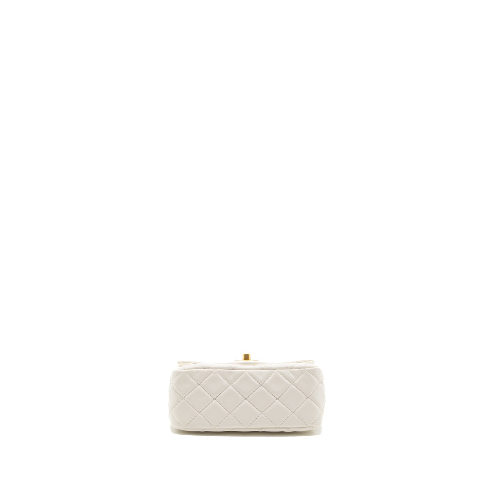 CHANEL PEARL CRUSH MINI SQUARE FLAP BAG LAMBSKIN WHITE GHW (MICROCHIP)