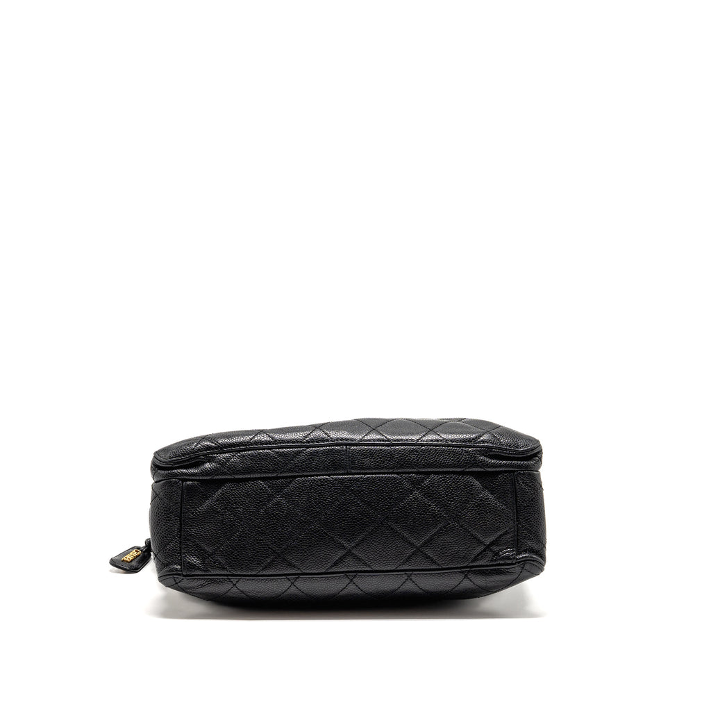 CHANEL QUILTEDE ZIP SHOULDER BAG CAVIAR BLACK GHW