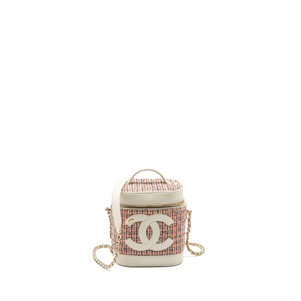 CHANEL TOP HANDLE VANITY CASE WITH CHAIN TWEED MULTICOLOUR WHITE LGHW