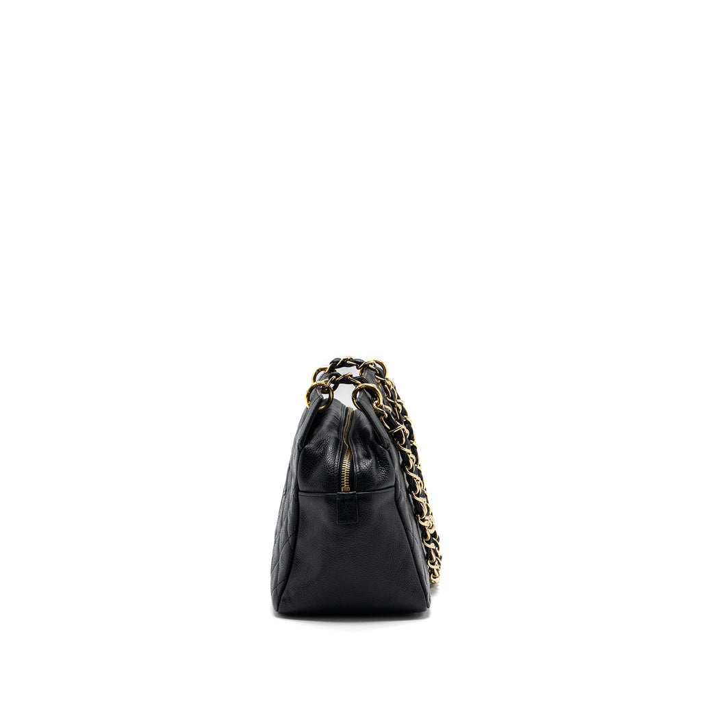 CHANEL CC LOGO SMALL SHOPPING TOTE BAG CAVIAR BLACK GHW