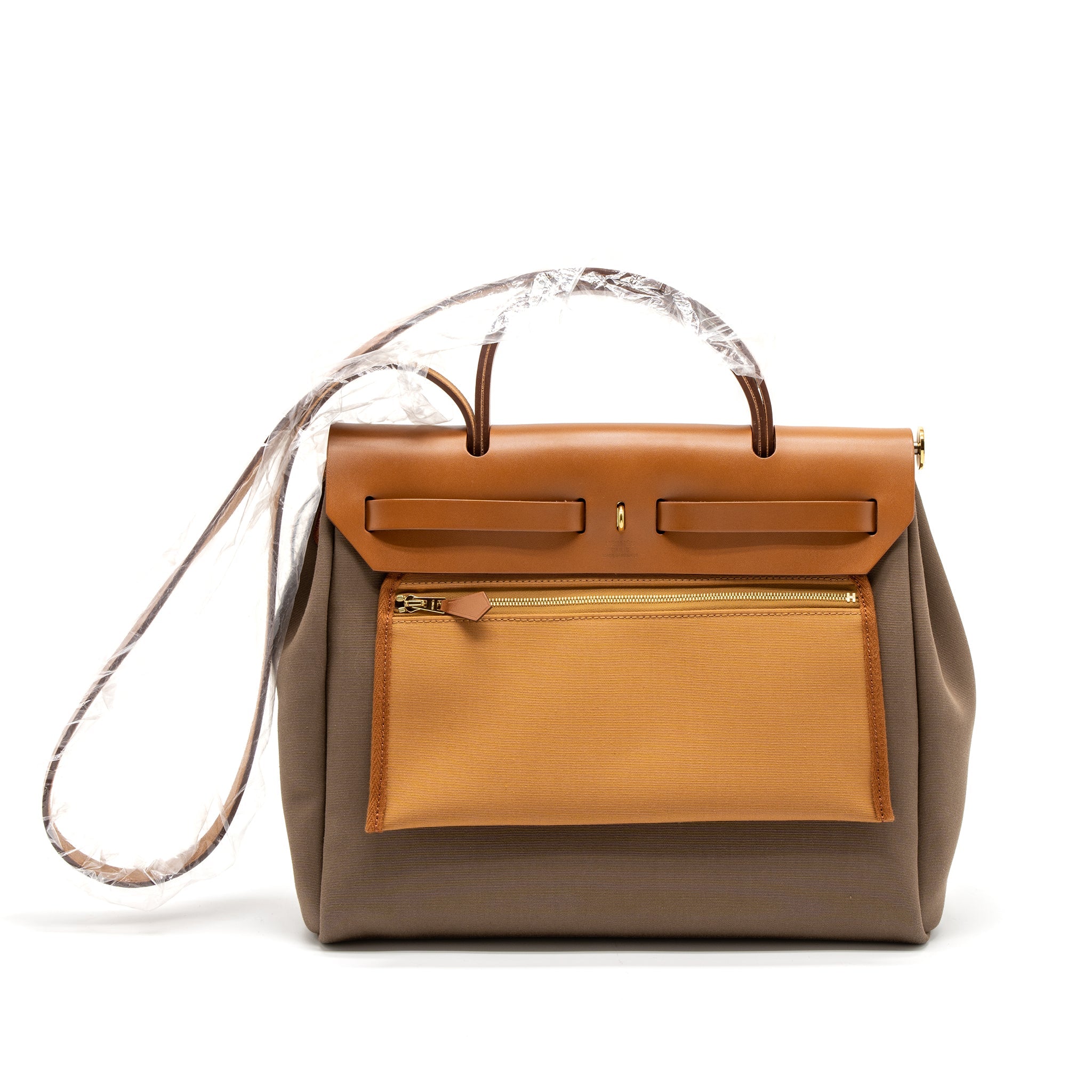 HERMES HERBAG 31 ZIP BAG CANVAS/VACHE HUNTER ETOUPE-DUNE/FAUVE GHW