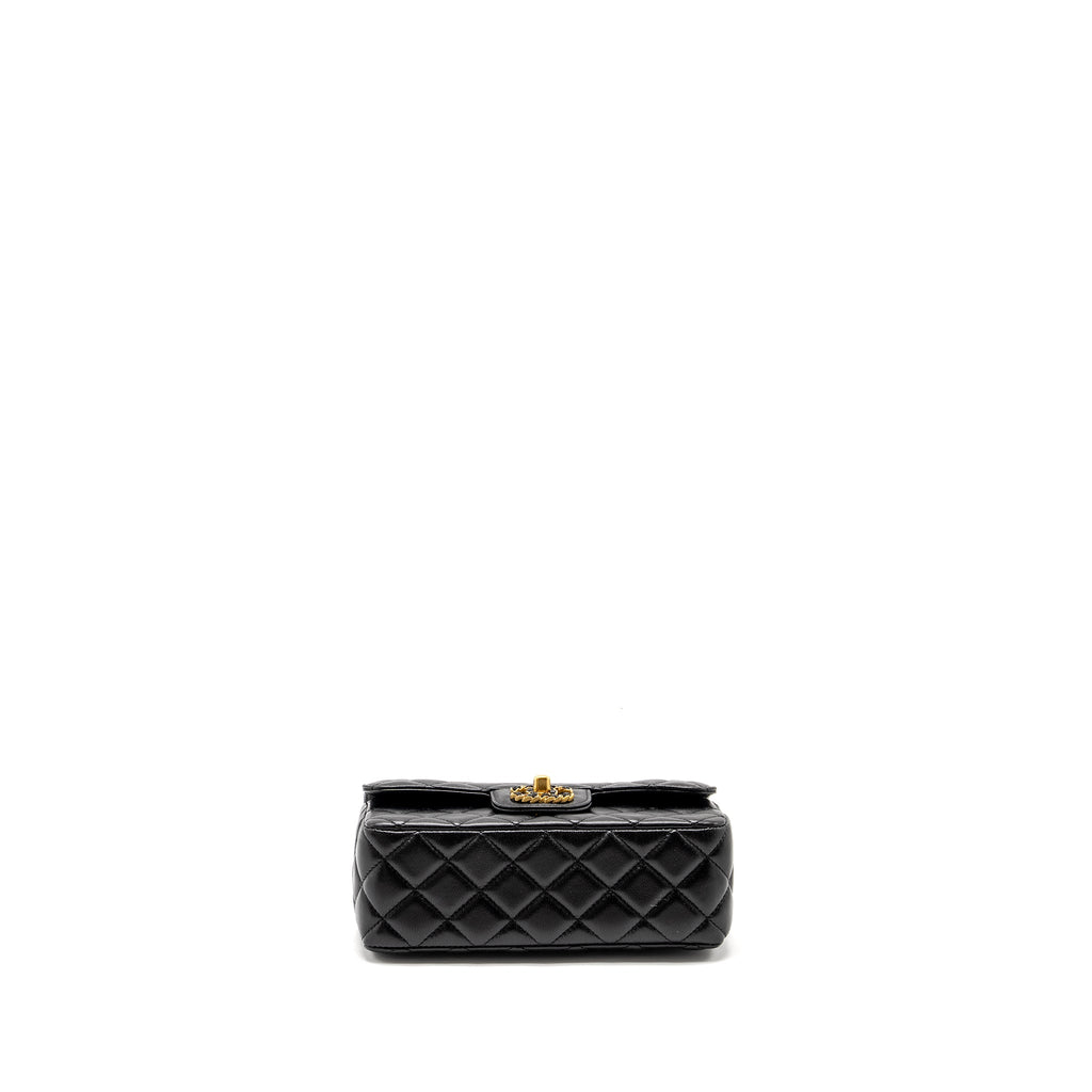 CHANEL DETAILED TOP HANDLE FLAP BAG LAMBSKIN BLACK GHW (MICROCHIP)