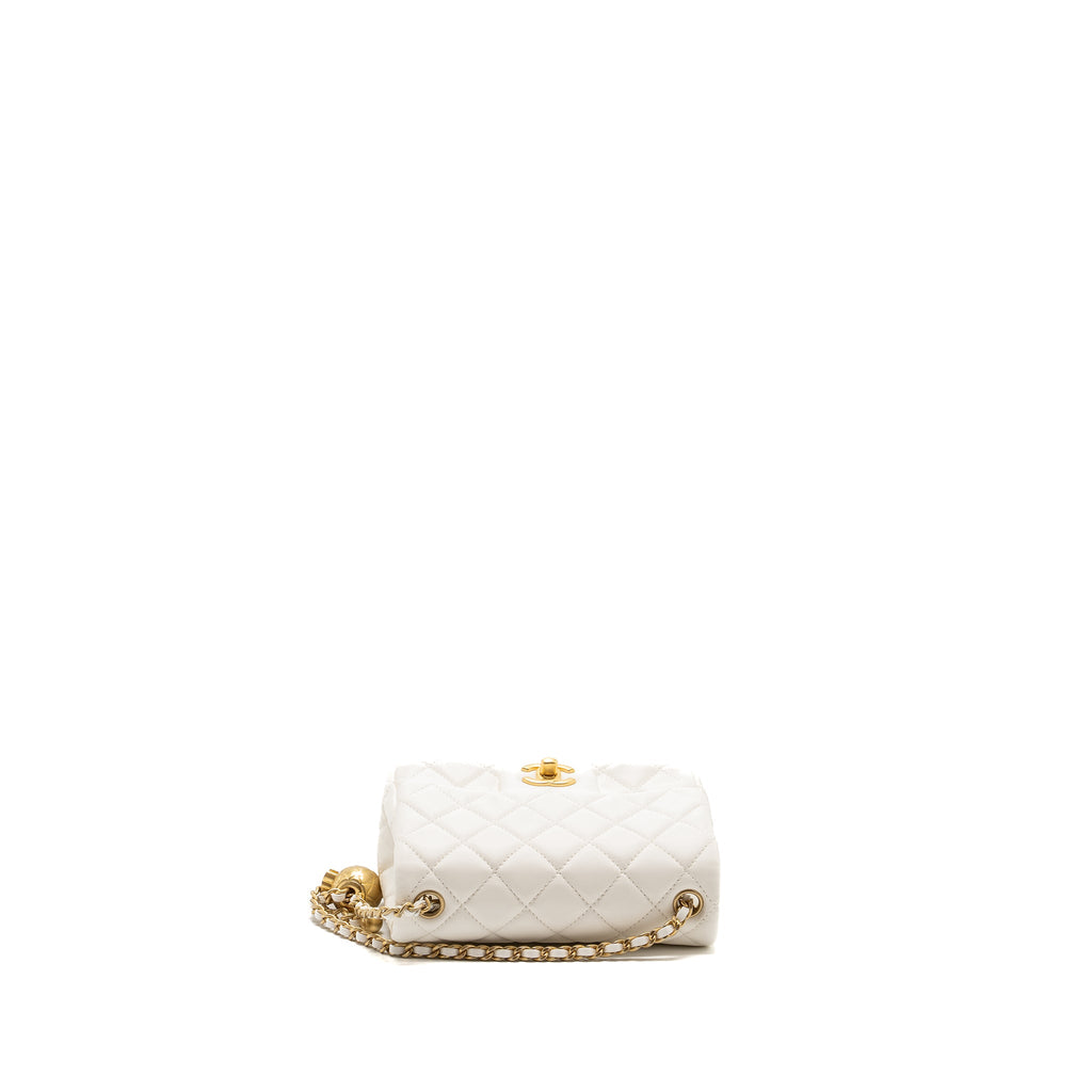 CHANEL PEARL CRUSH MINI SQUARE FLAP BAG LAMBSKIN WHITE GHW (MICROCHIP)