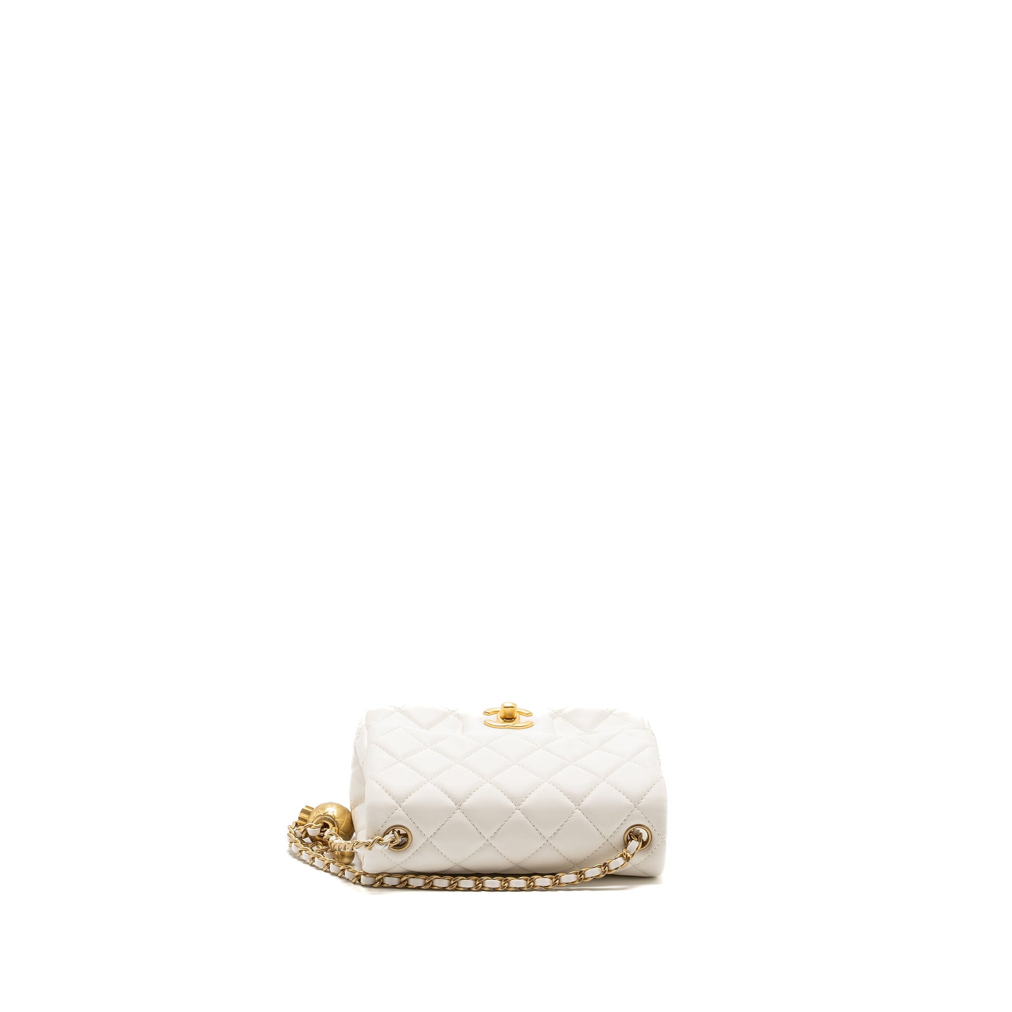 CHANEL PEARL CRUSH MINI SQUARE FLAP BAG LAMBSKIN WHITE GHW (MICROCHIP)