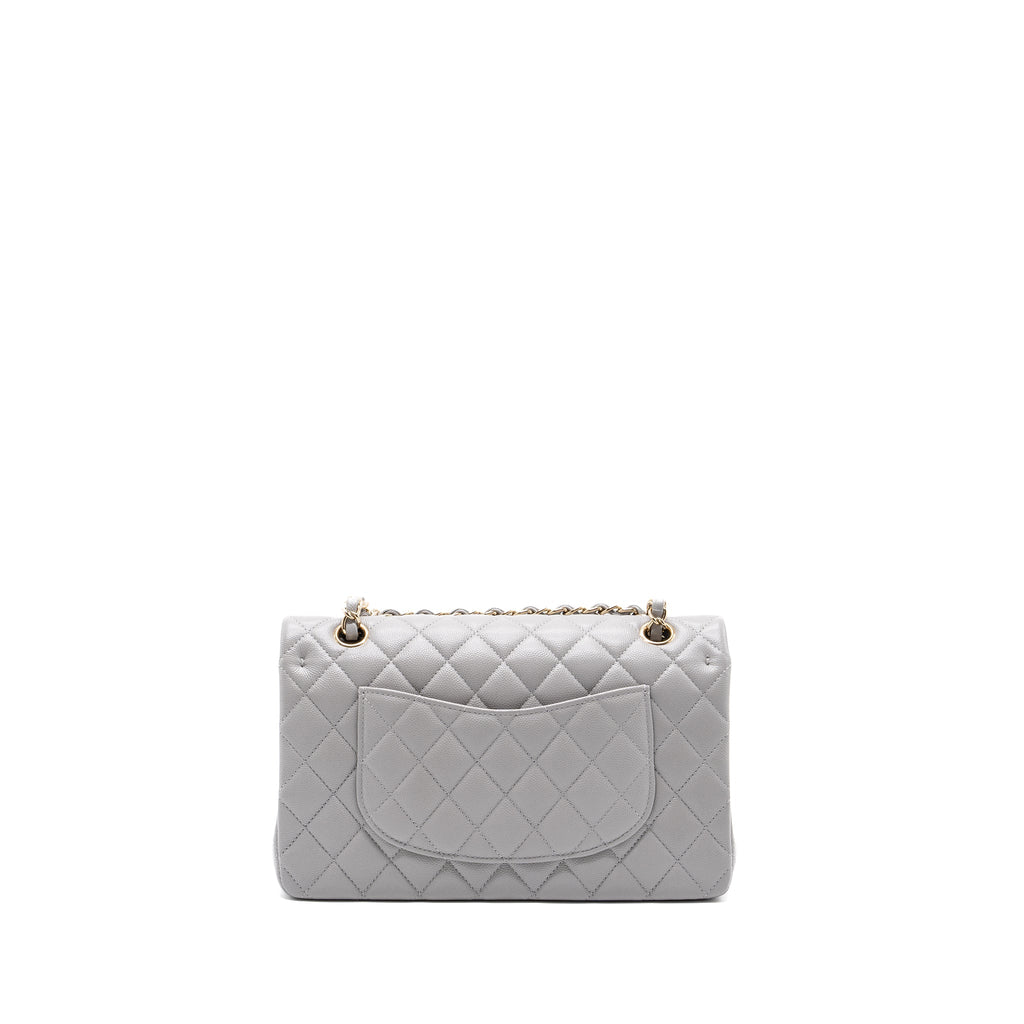 CHANEL CLASSIC MEDIUM DOUBLE FLAP BAG CAVIAR LIGHT GREY LGHW (MICROCHIP)
