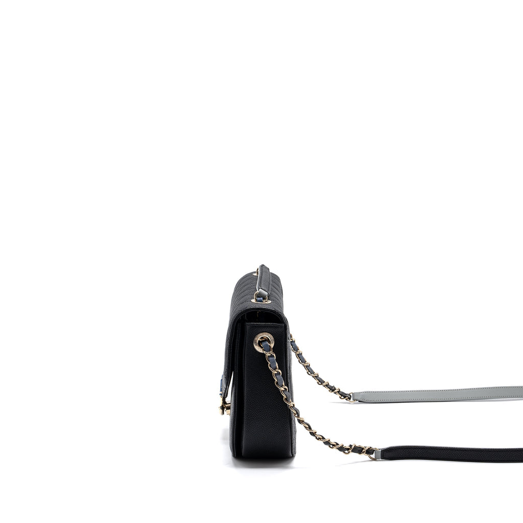 CHANEL FLAP BAG WITH HANDLE CAVIAR BLACK/MULTICOLOUR LGHW