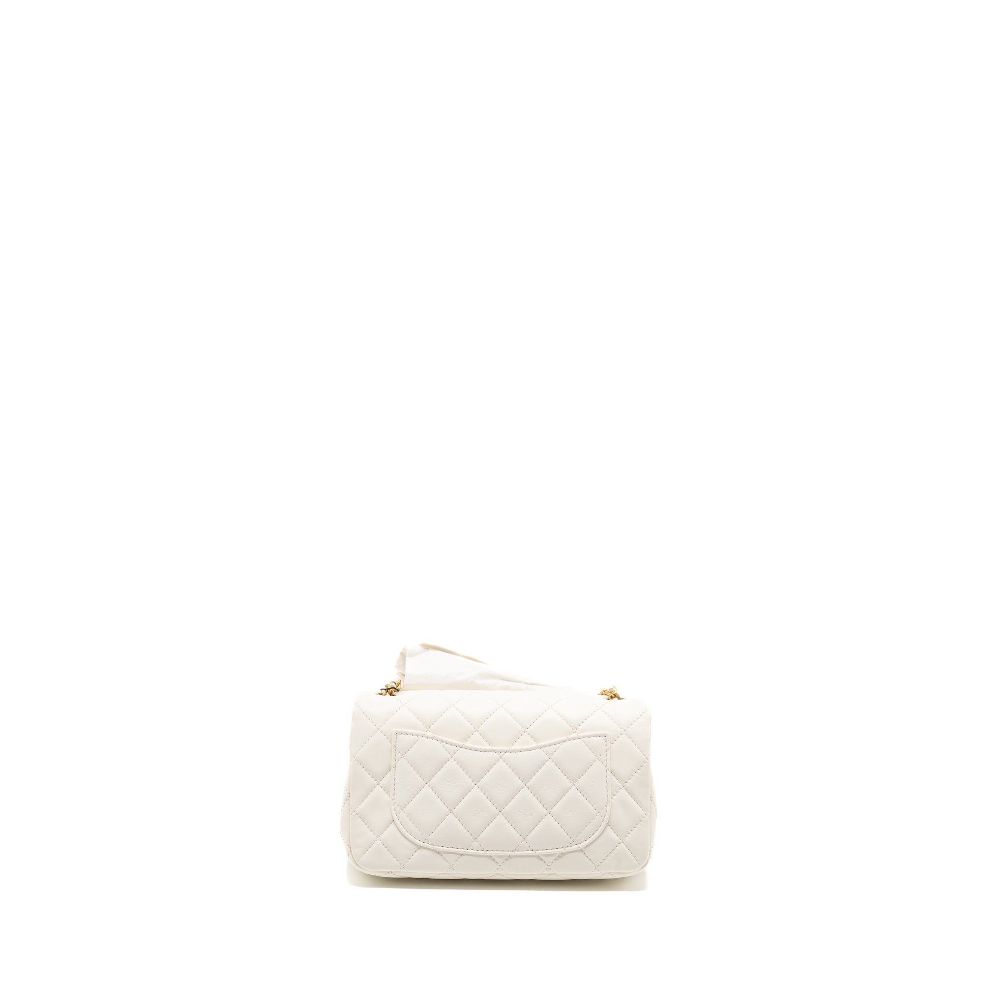 CHANEL 22C PEARL CRUSH MINI RECTANGULAR FLAP BAG LAMBSKIN WHITE GHW (MICROCHIP)