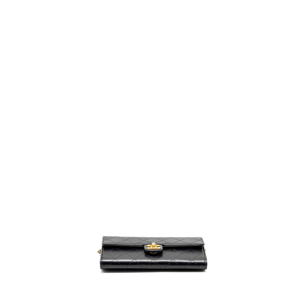 CHANEL QUILTED PEARL LONG WALLET ON CHAIN GOATSKIN BLACK GHW