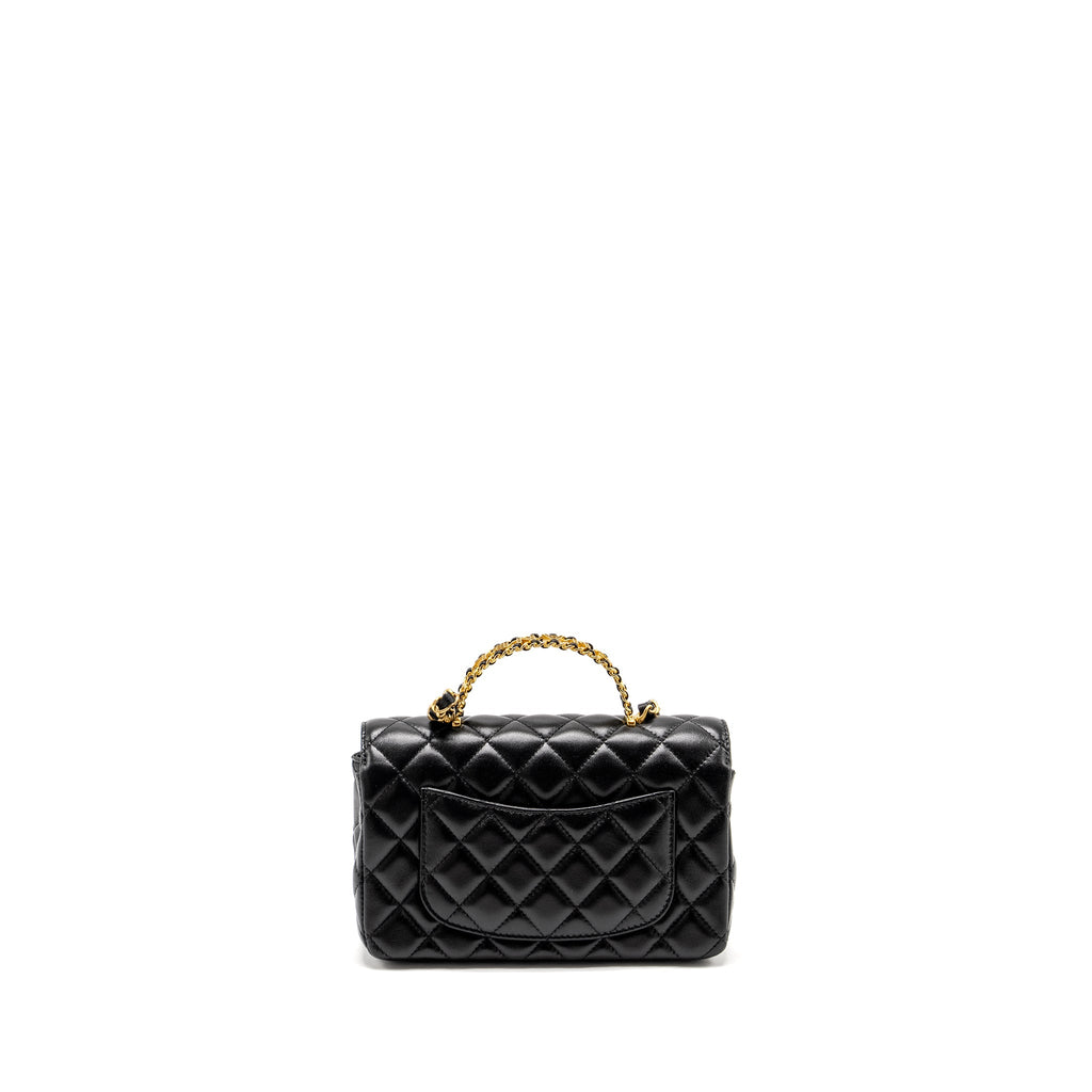 CHANEL DETAILED TOP HANDLE FLAP BAG LAMBSKIN BLACK GHW (MICROCHIP)