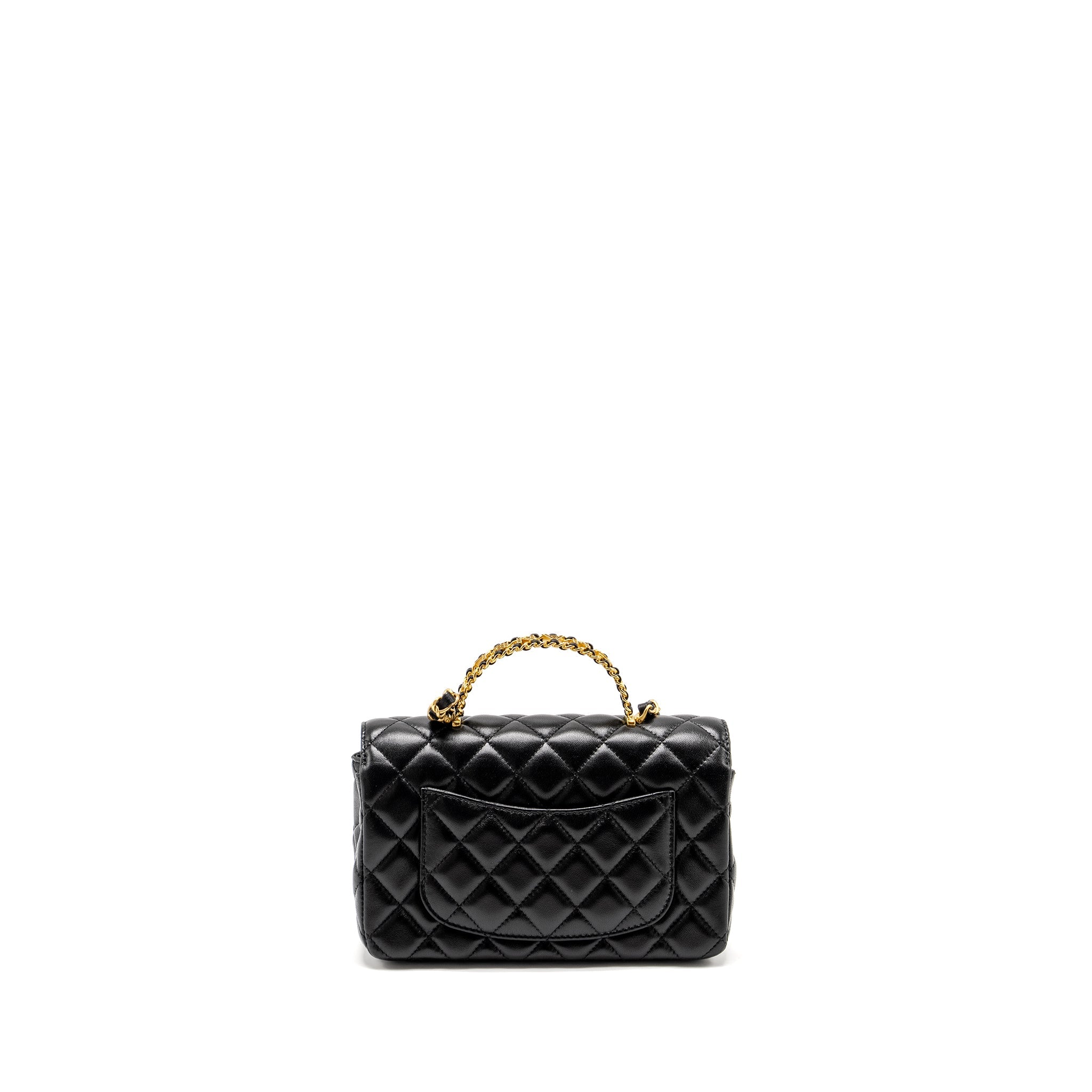 CHANEL DETAILED TOP HANDLE FLAP BAG LAMBSKIN BLACK GHW (MICROCHIP)