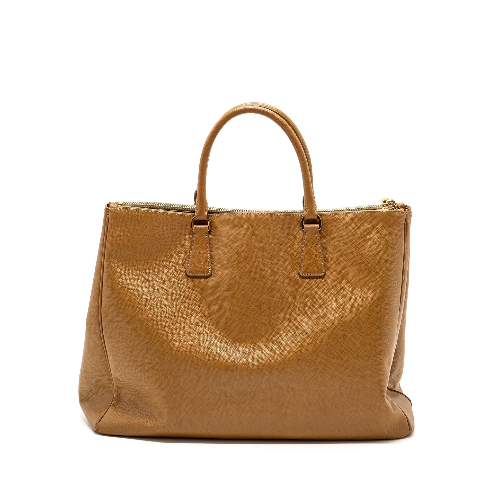 PRADA X LARGE DOUBLE ZIP TOTE BAG SAFFIANO CALFSKIN CARAMEL GHW