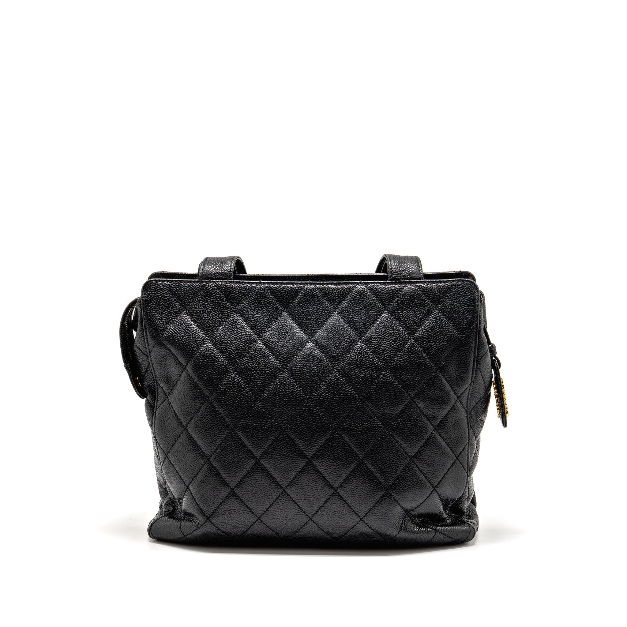CHANEL QUILTEDE ZIP SHOULDER BAG CAVIAR BLACK GHW