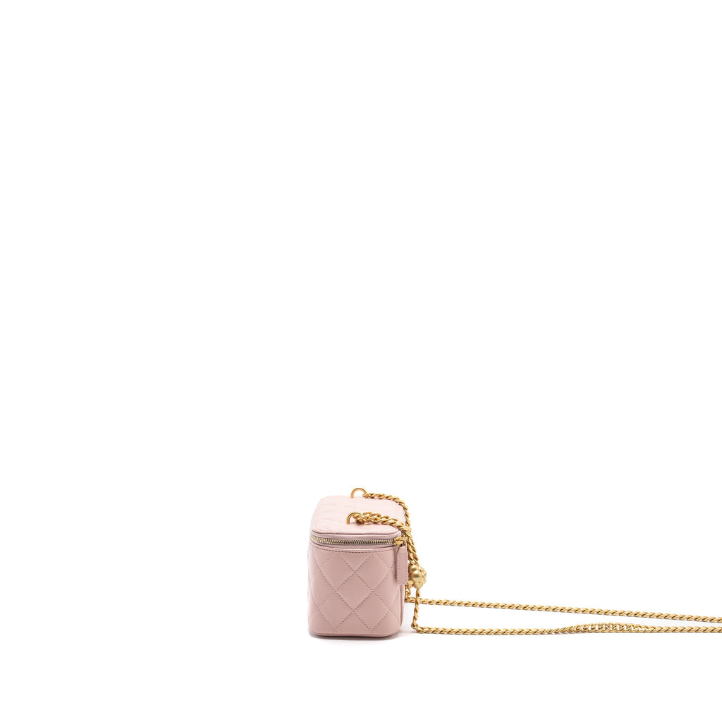 CHANEL LONG VANITY CASE CAMELLIA CHAIN LAMBSKIN  LIGHT PINK GHW (MICROCHIP)