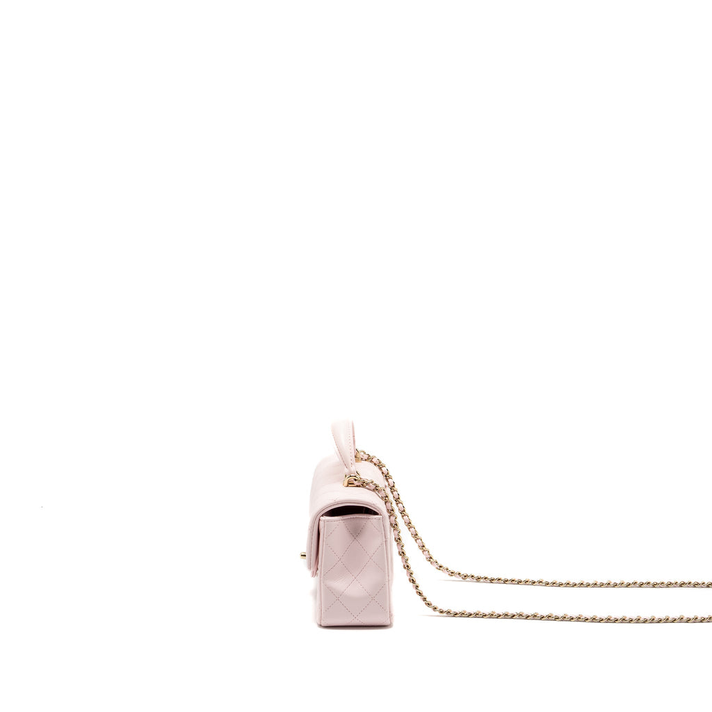 CHANEL TOP HANDLE MINI RECTANGULAR FLAP BAG LAMBSKIN LIGHT PINK LGHW(MICROCHIP)