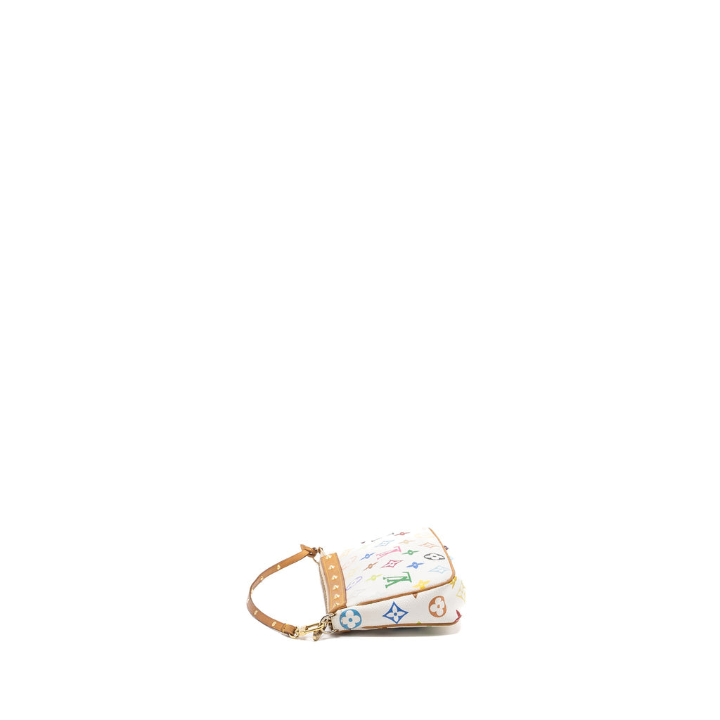 LOUIS VUITTON VINTAGE POCHETTE ACCESSORIES MULTICOLOUR MONOGRAM CANVAS WHITE GHW