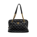 CHANEL SMALL QUILTED CC CROWN TOTE BAG CALFSKIN BLACK BRUSHED GHW