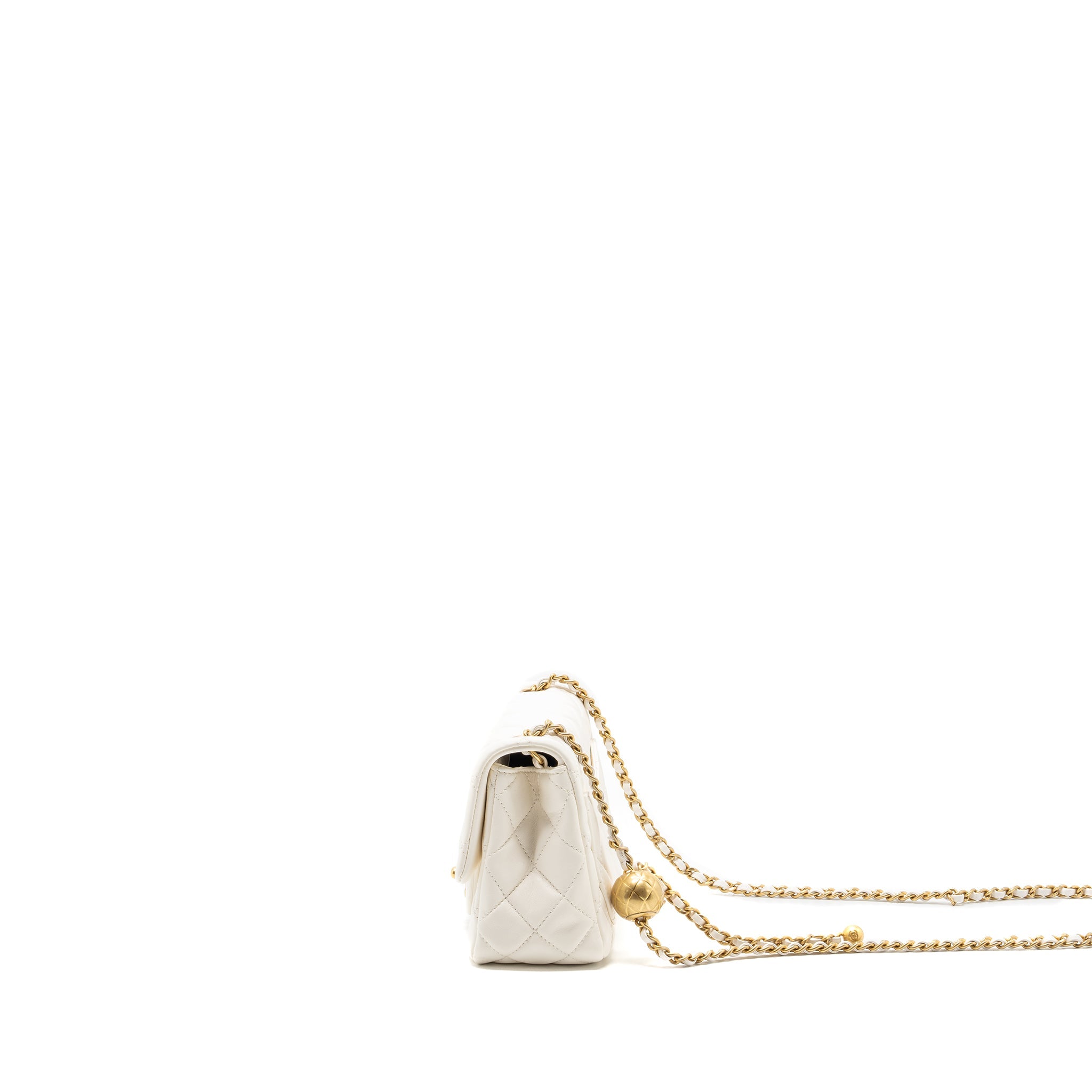 CHANEL PEARL CRUSH MINI SQUARE FLAP BAG LAMBSKIN WHITE GHW (MICROCHIP)