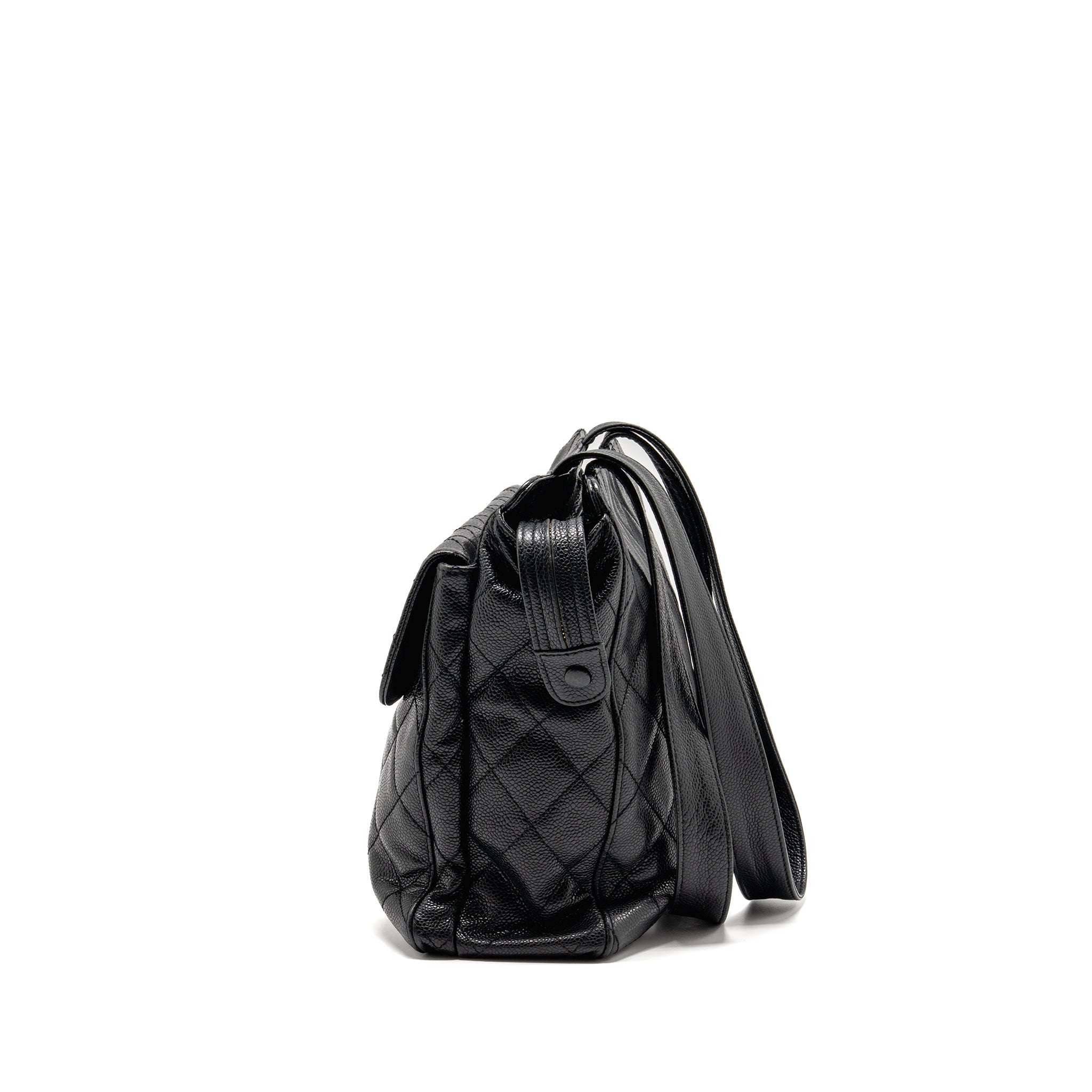 CHANEL QUILTEDE ZIP SHOULDER BAG CAVIAR BLACK GHW