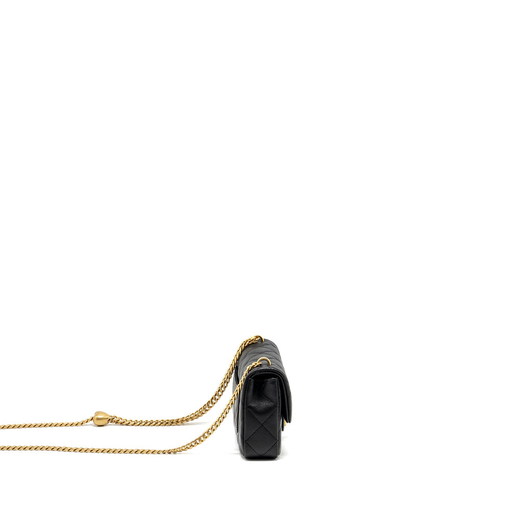CHANEL 24P COCO LOVE MINI FLAP BAG ADJUSTABLE CHAIN CAVIAR BLACK BRUSH GHW (MICROCHIP)