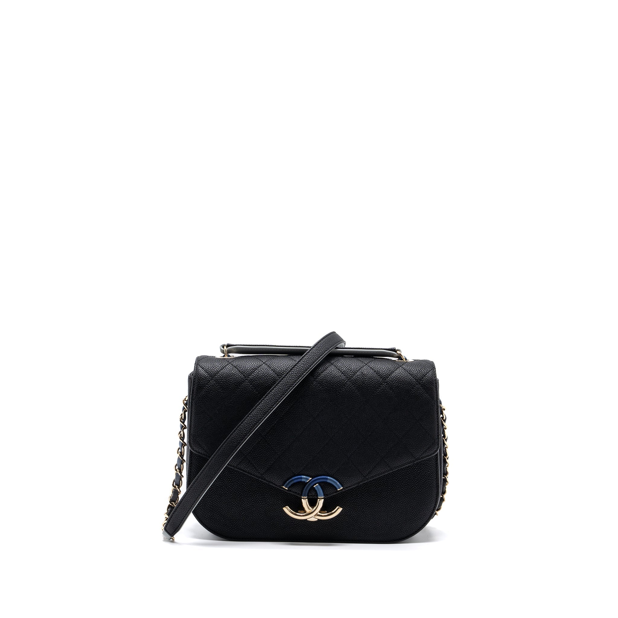 CHANEL FLAP BAG WITH HANDLE CAVIAR BLACK/MULTICOLOUR LGHW