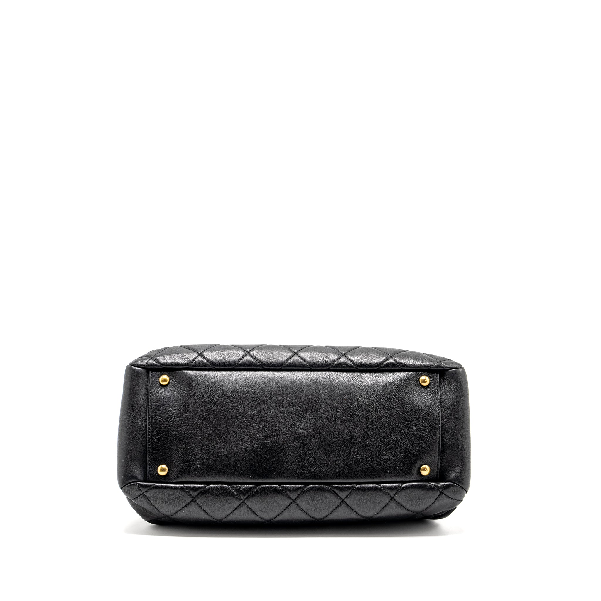CHANEL SMALL QUILTED CC CROWN TOTE BAG CALFSKIN BLACK BRUSHED GHW