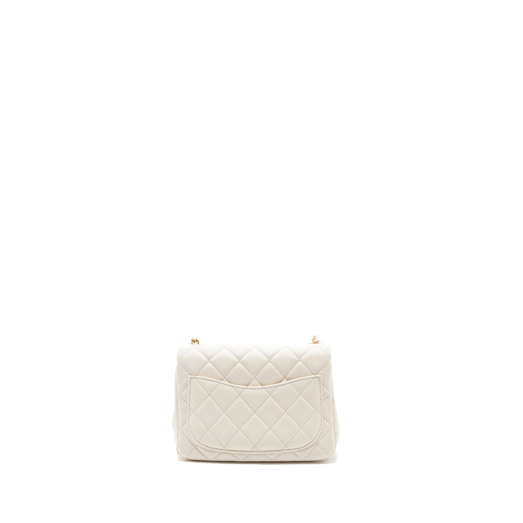 CHANEL PEARL CRUSH MINI SQUARE FLAP BAG LAMBSKIN WHITE GHW (MICROCHIP)