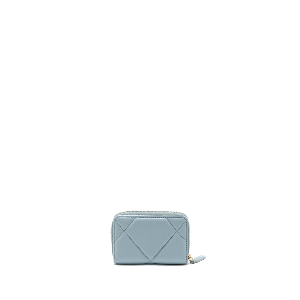 CHANEL 19 ZIP COIN PURSE LAMBSKIN LIGHT BLUE SHW (MICROCHIP)