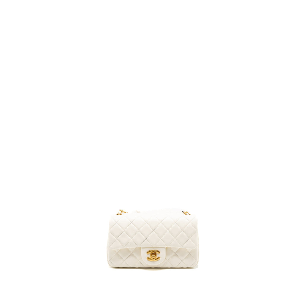 CHANEL 22C PEARL CRUSH MINI RECTANGULAR FLAP BAG LAMBSKIN WHITE GHW (MICROCHIP)