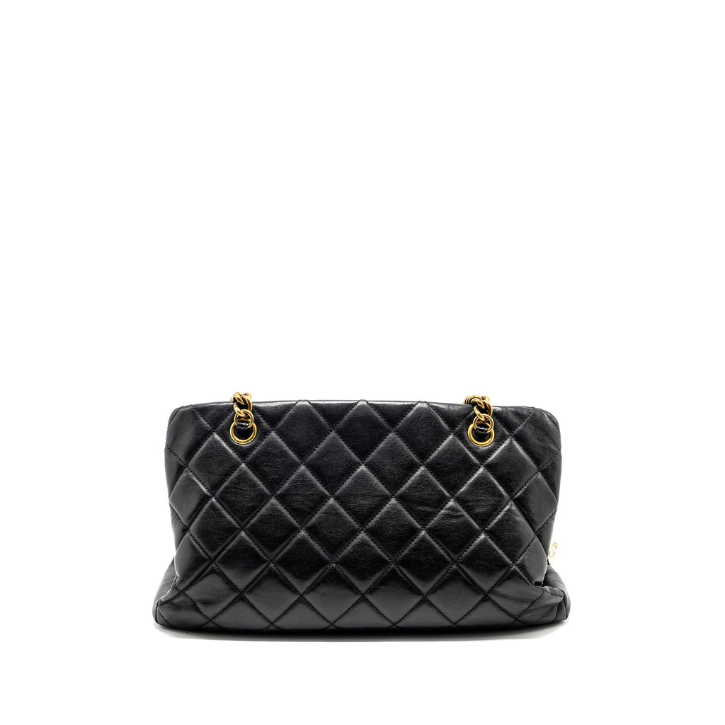 CHANEL SMALL QUILTED CC CROWN TOTE BAG CALFSKIN BLACK BRUSHED GHW