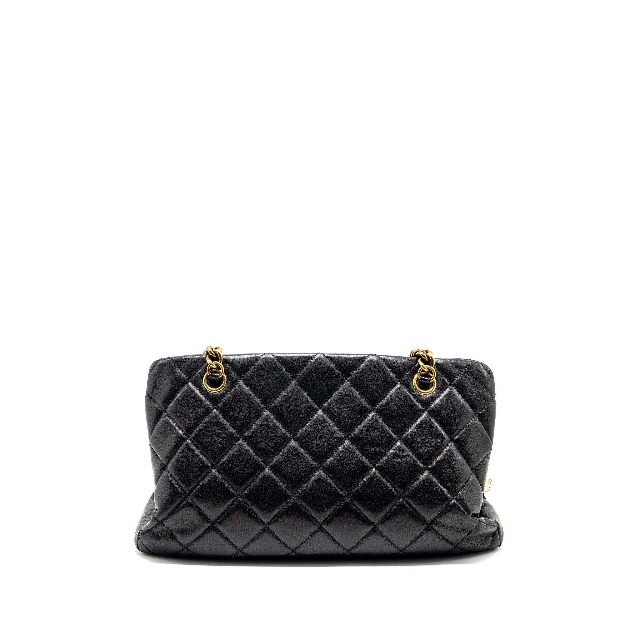 CHANEL SMALL QUILTED CC CROWN TOTE BAG CALFSKIN BLACK BRUSHED GHW