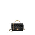 CHANEL DETAILED TOP HANDLE FLAP BAG LAMBSKIN BLACK GHW (MICROCHIP)