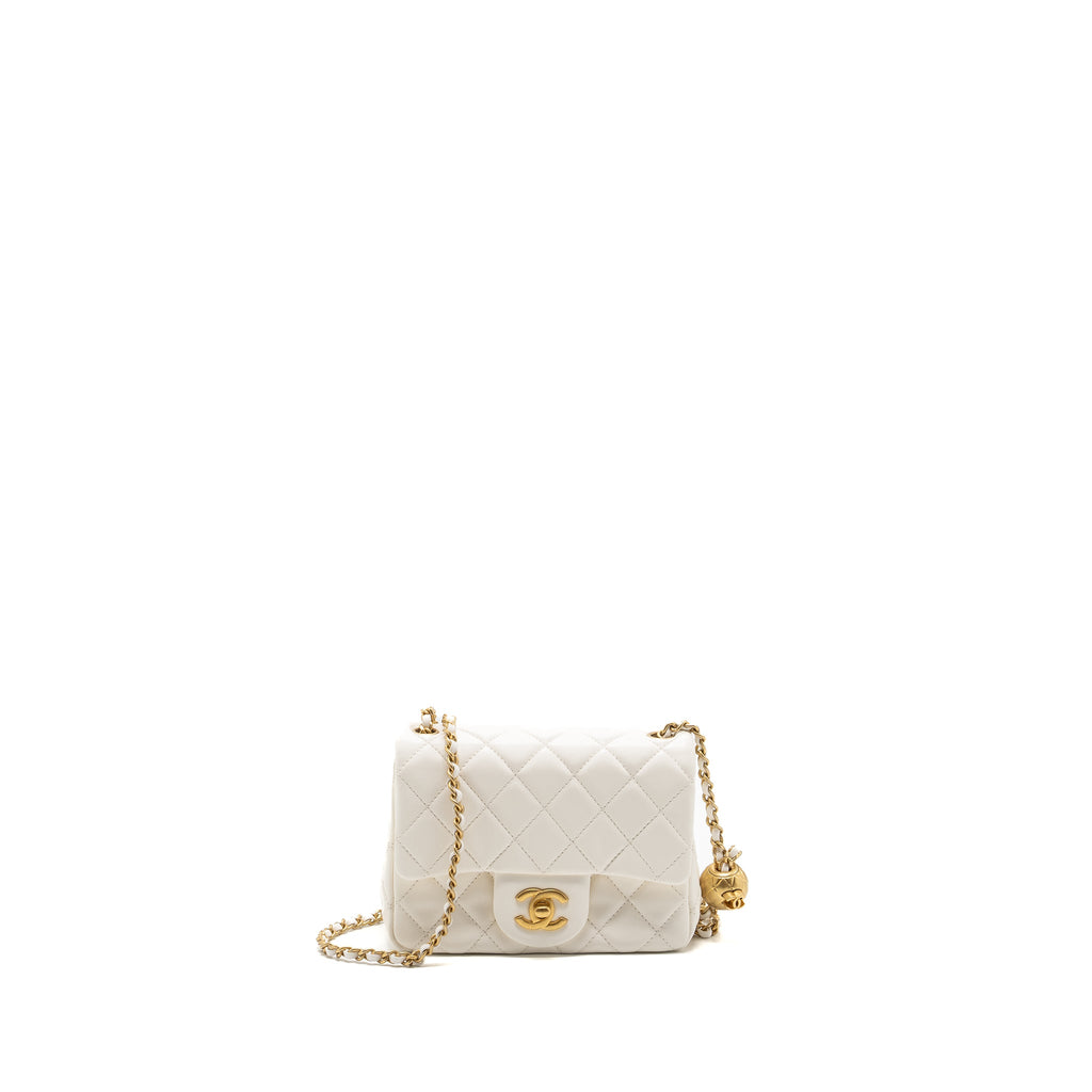 CHANEL PEARL CRUSH MINI SQUARE FLAP BAG LAMBSKIN WHITE GHW (MICROCHIP)