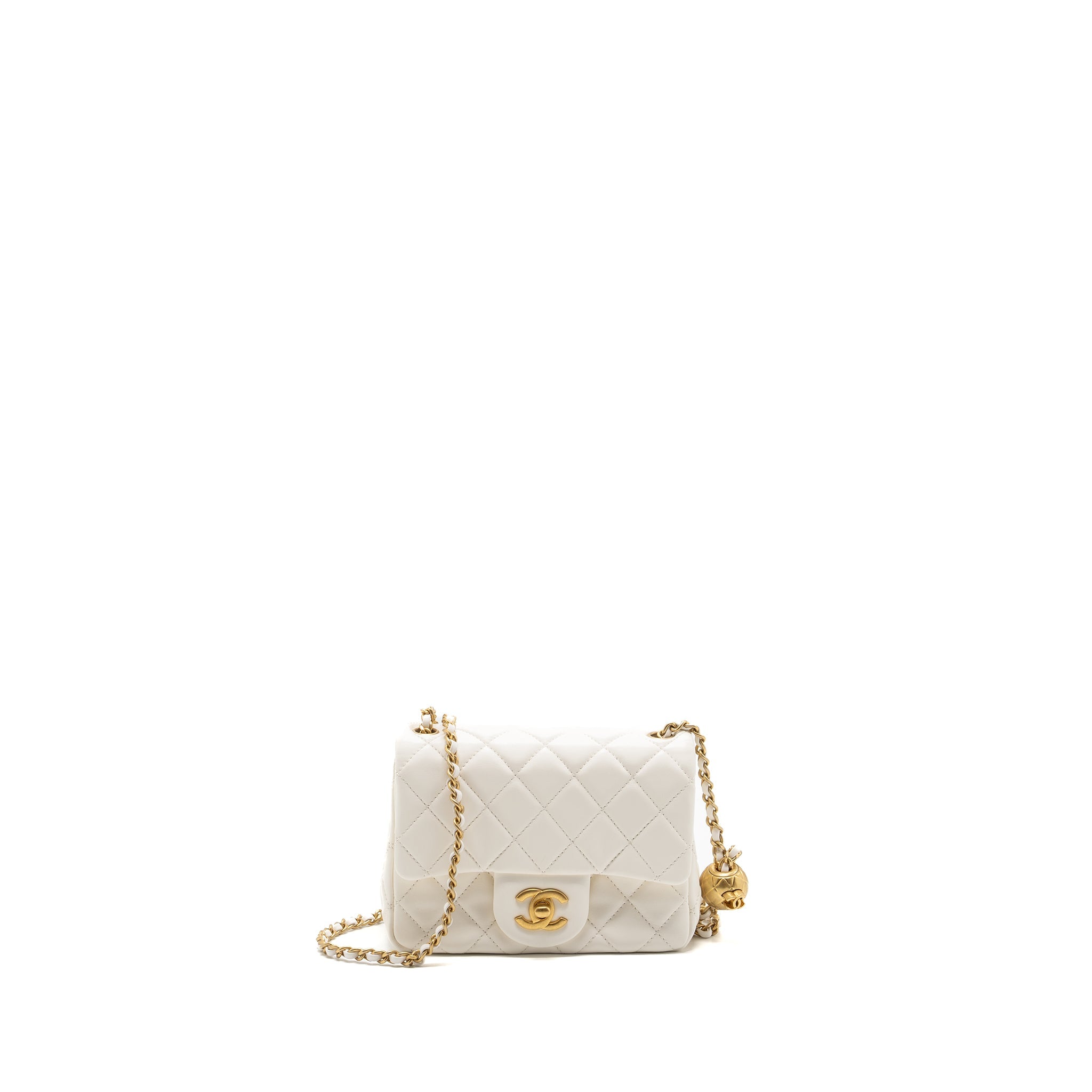 CHANEL PEARL CRUSH MINI SQUARE FLAP BAG LAMBSKIN WHITE GHW (MICROCHIP)